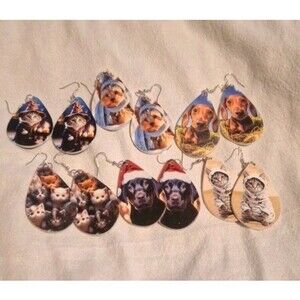 Dog And Cat Earrings Tear Drop Fish Hook Set Of 6